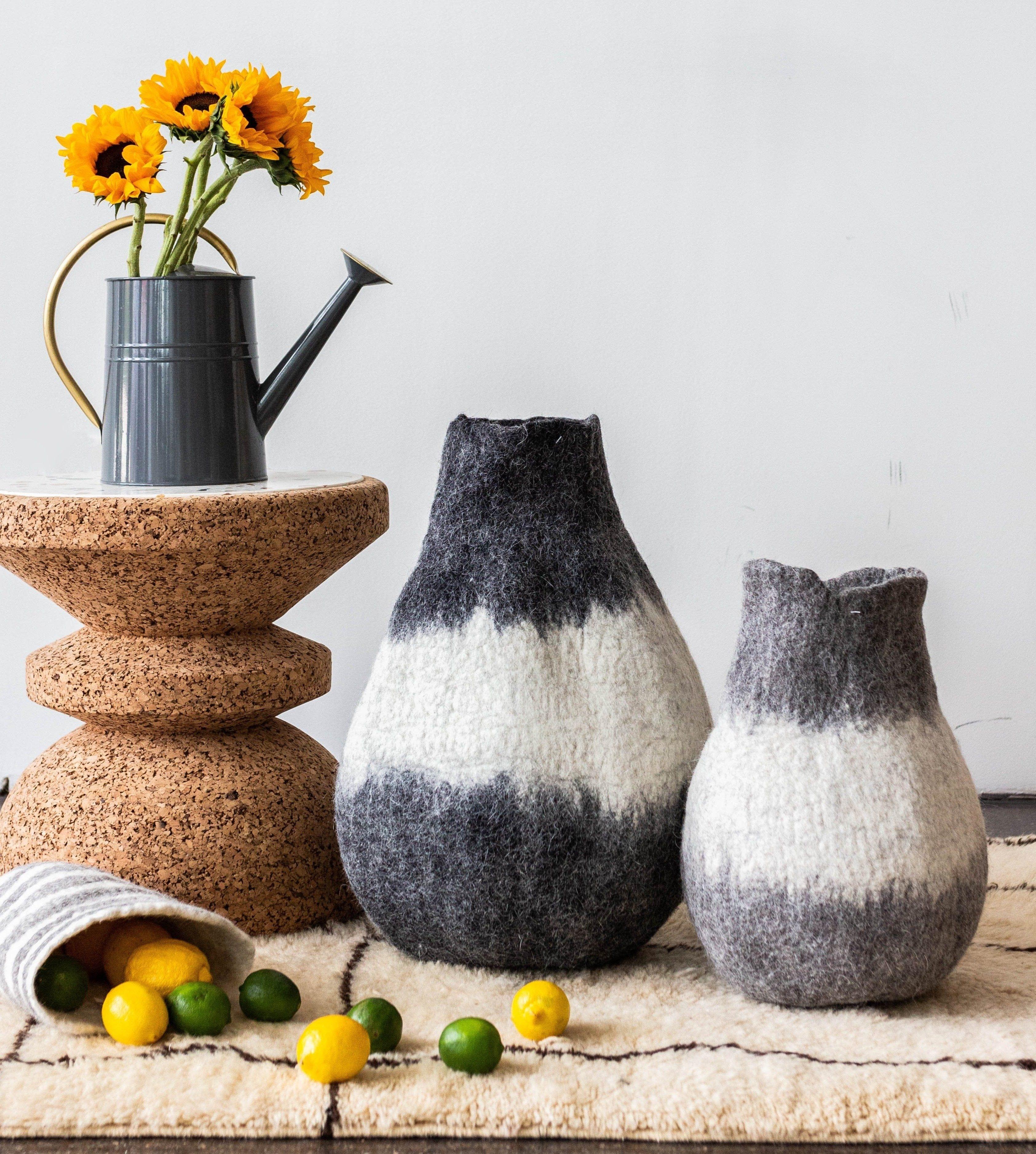 Eclipse Charcoal and Ivory Wool Gourd Basket