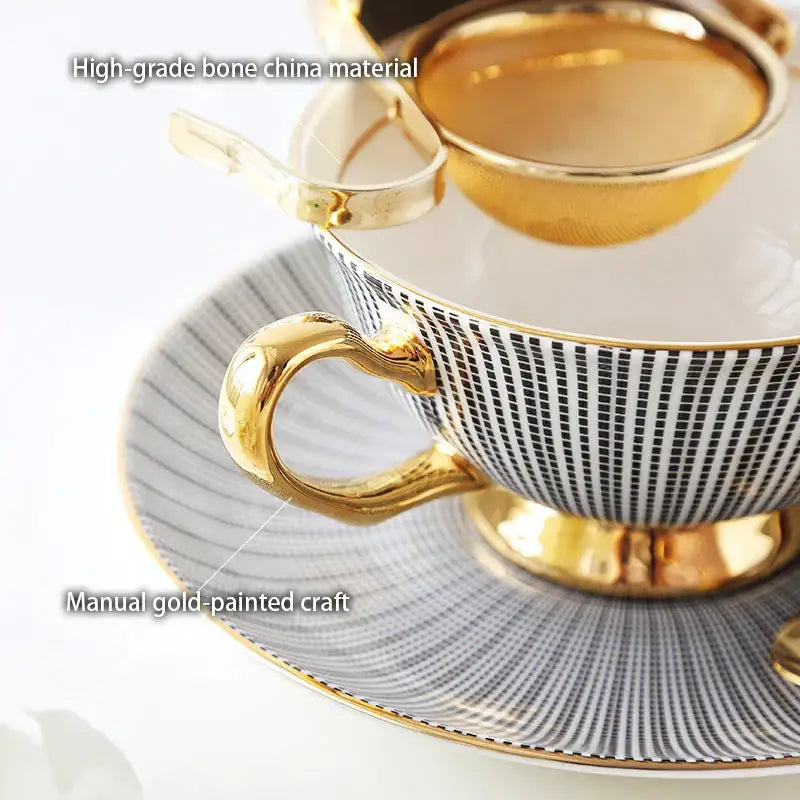 Elegant gold porcelain tea set dining room rack with bird figurine