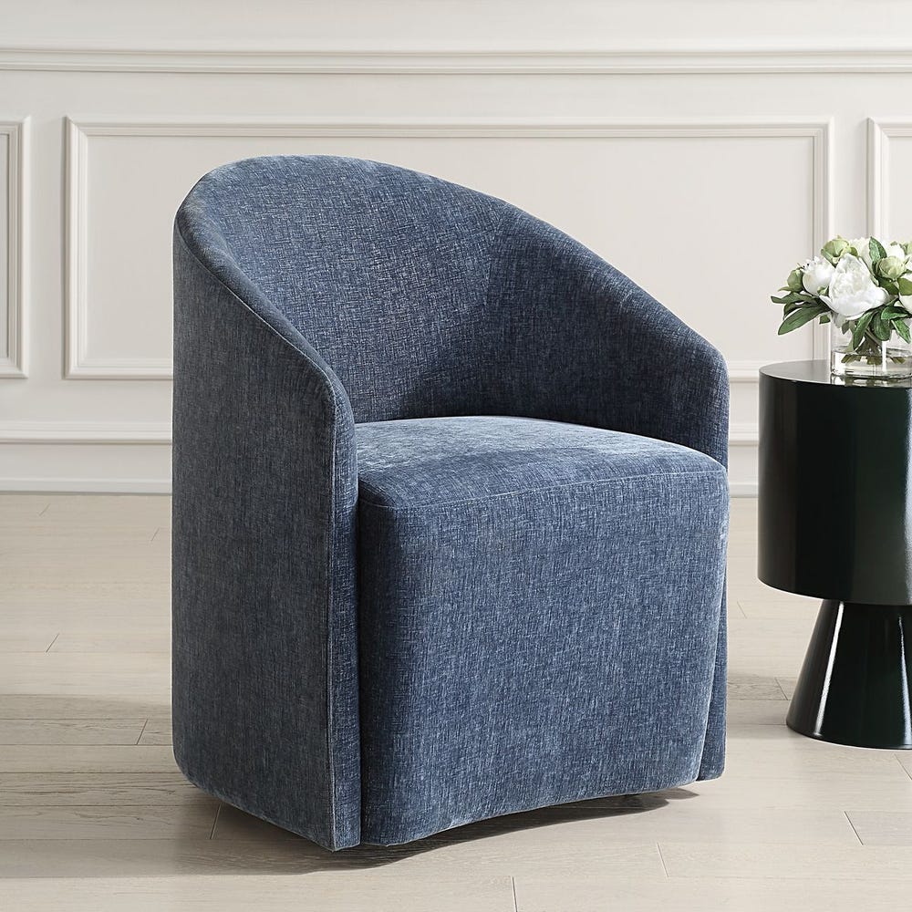 Elliot Barrel Back Blue Velvet Dining Chair with Casters