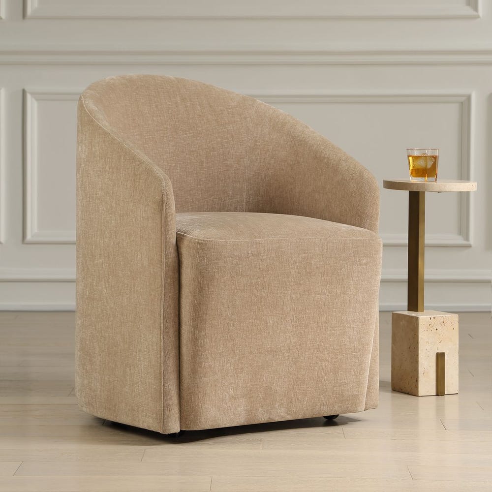 Elliot Barrel Back Flax Velvet Dining Chair with Casters