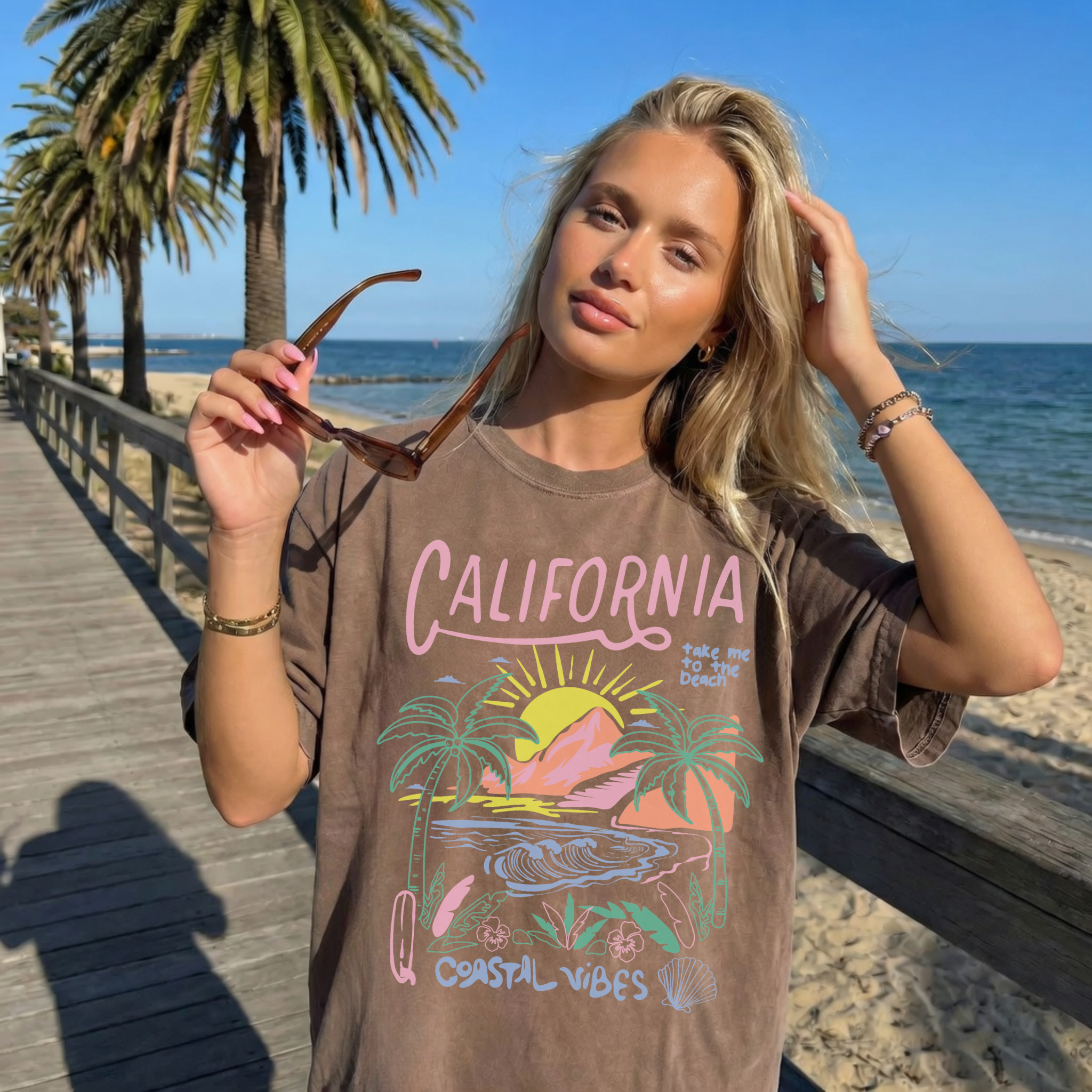 California Coastal Vibes Graphic Tee β Beach Sunset Shirt