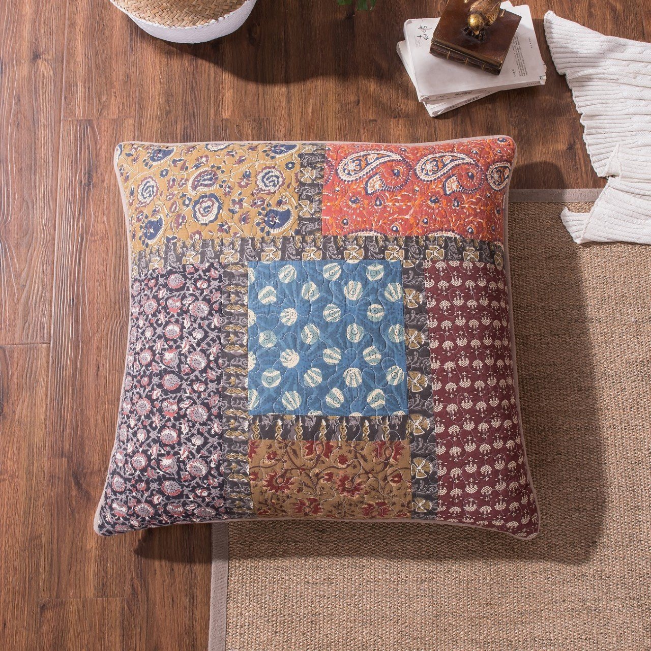 Tache Sunset Blooms Floral Quilted Pillow Cover Patchwork 1 Piece Euro Sham (JHW-825-26X26-EURO)