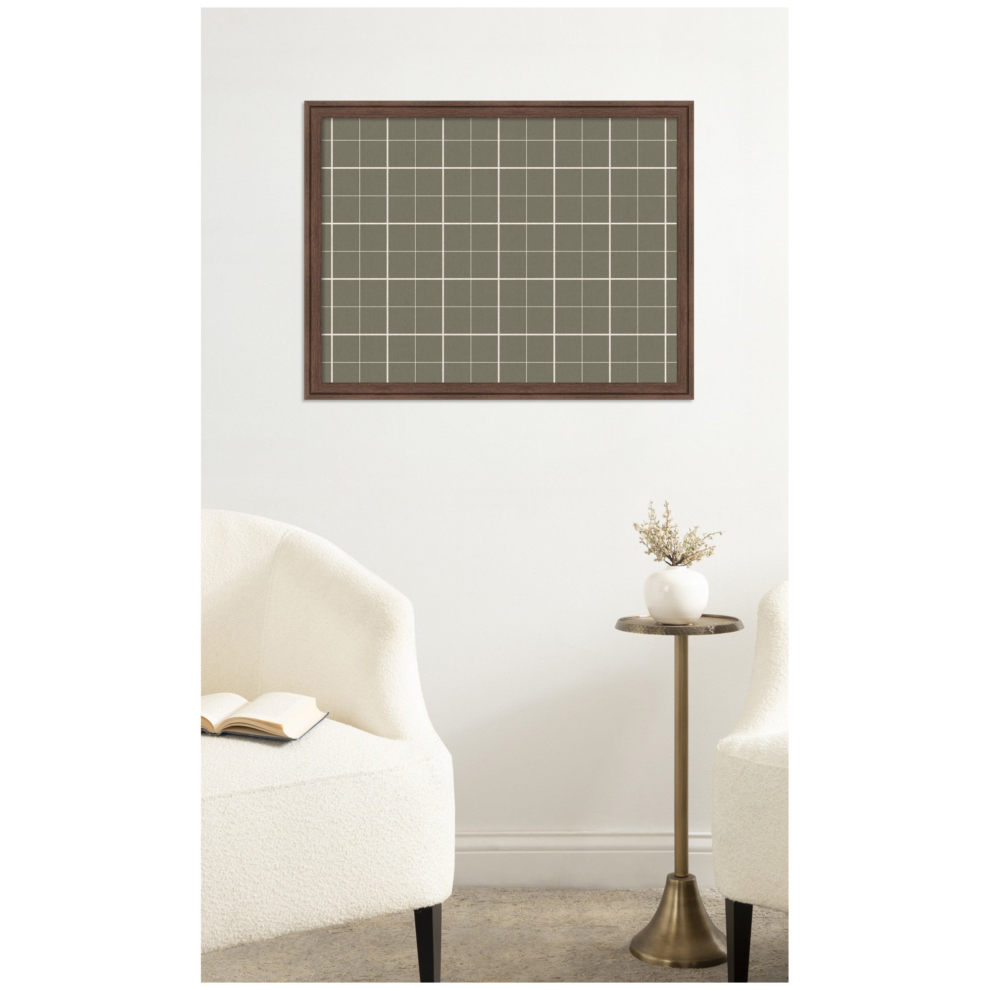 Framed Fabric Pinboard Sage Green Plaid Wall Organization