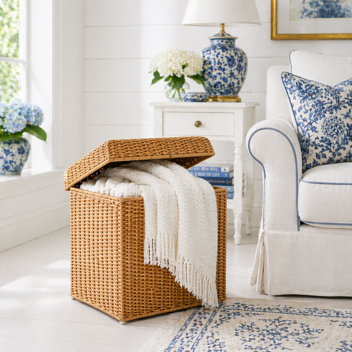 Square Wicker Storage Ottoman