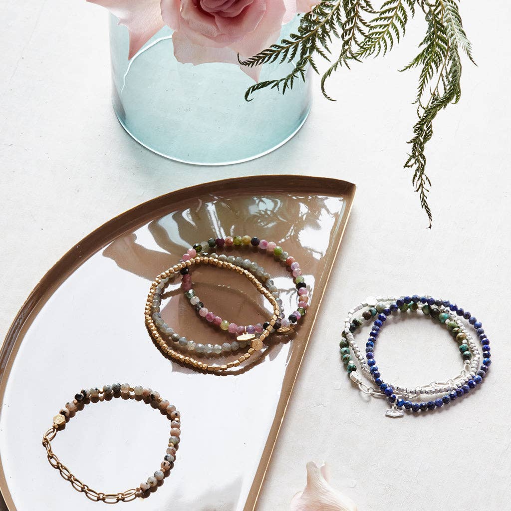 Mini Faceted Stone Stacking Bracelet - Rose Quartz/Silver