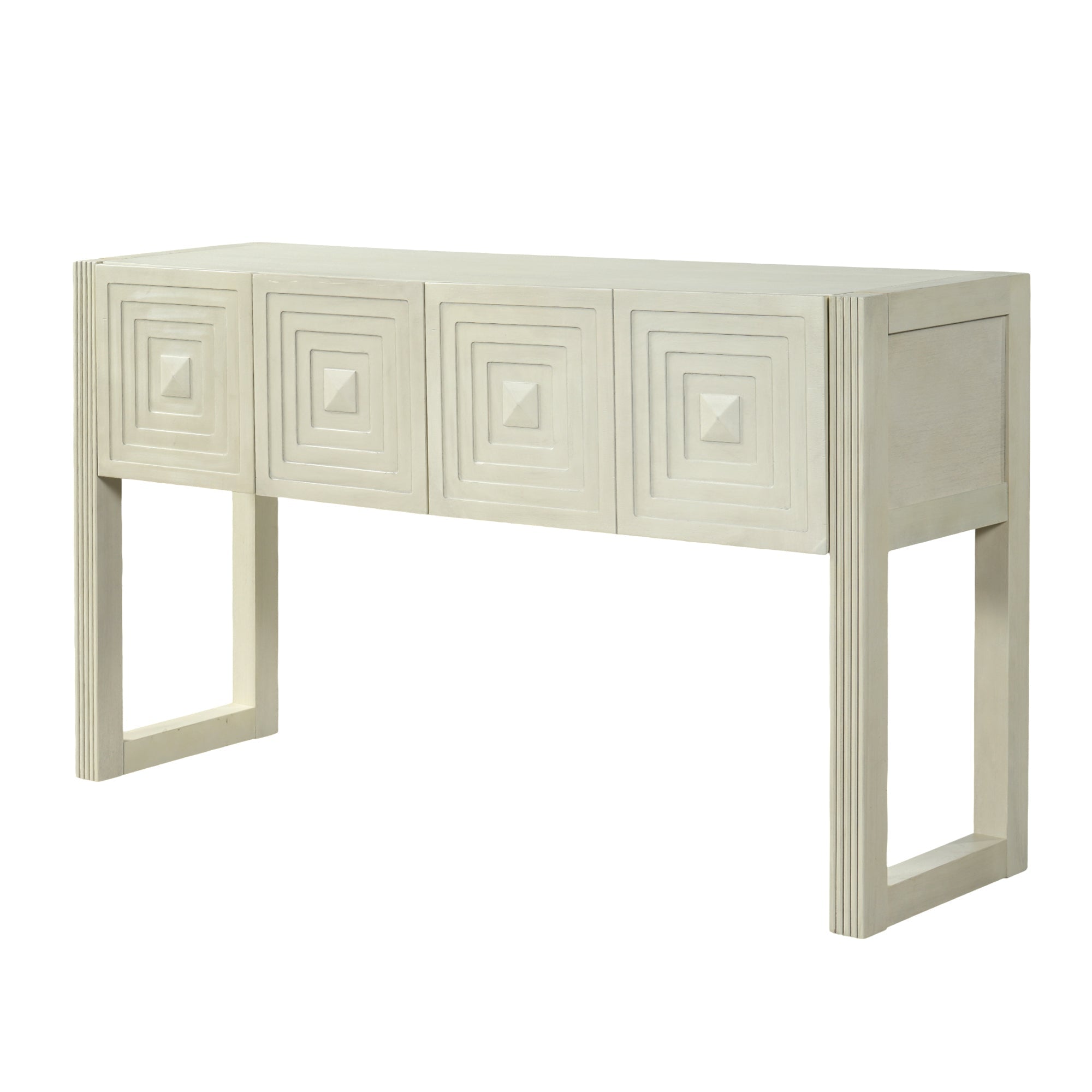 Geometric Carved Console Table with 3 Soft-Close Drawers