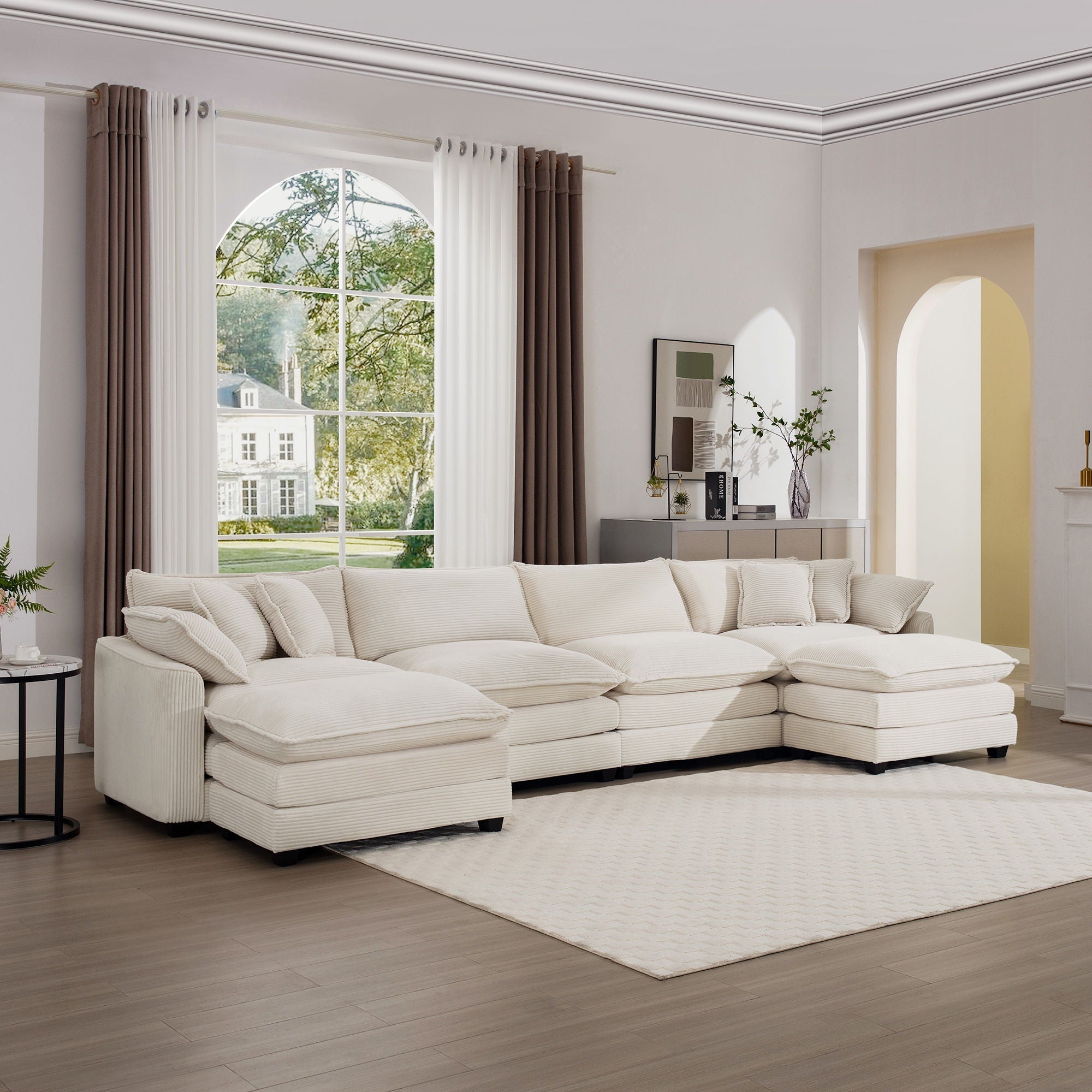 Modern Oversized Modular Cushion Sofa With Ottoman, Low Back, Deep Seating Sofa Set