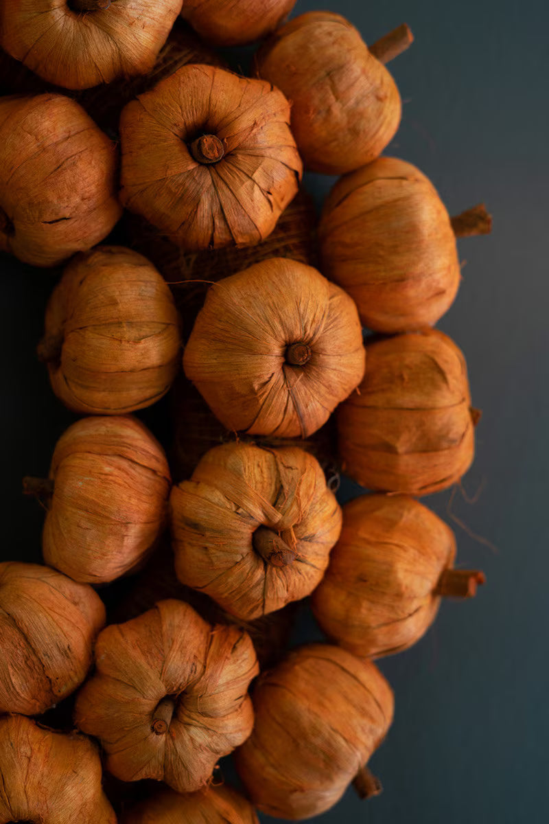 Orange Faux Pumpkin Fall Wreath Set of 2