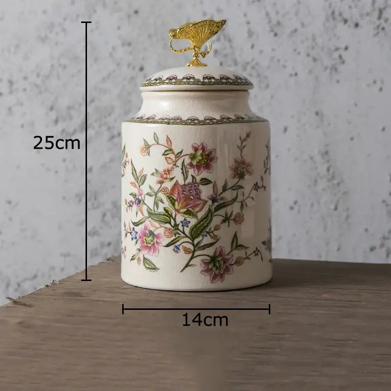 Floral ceramic storage jar with dragonfly lid bedroom jewelry box