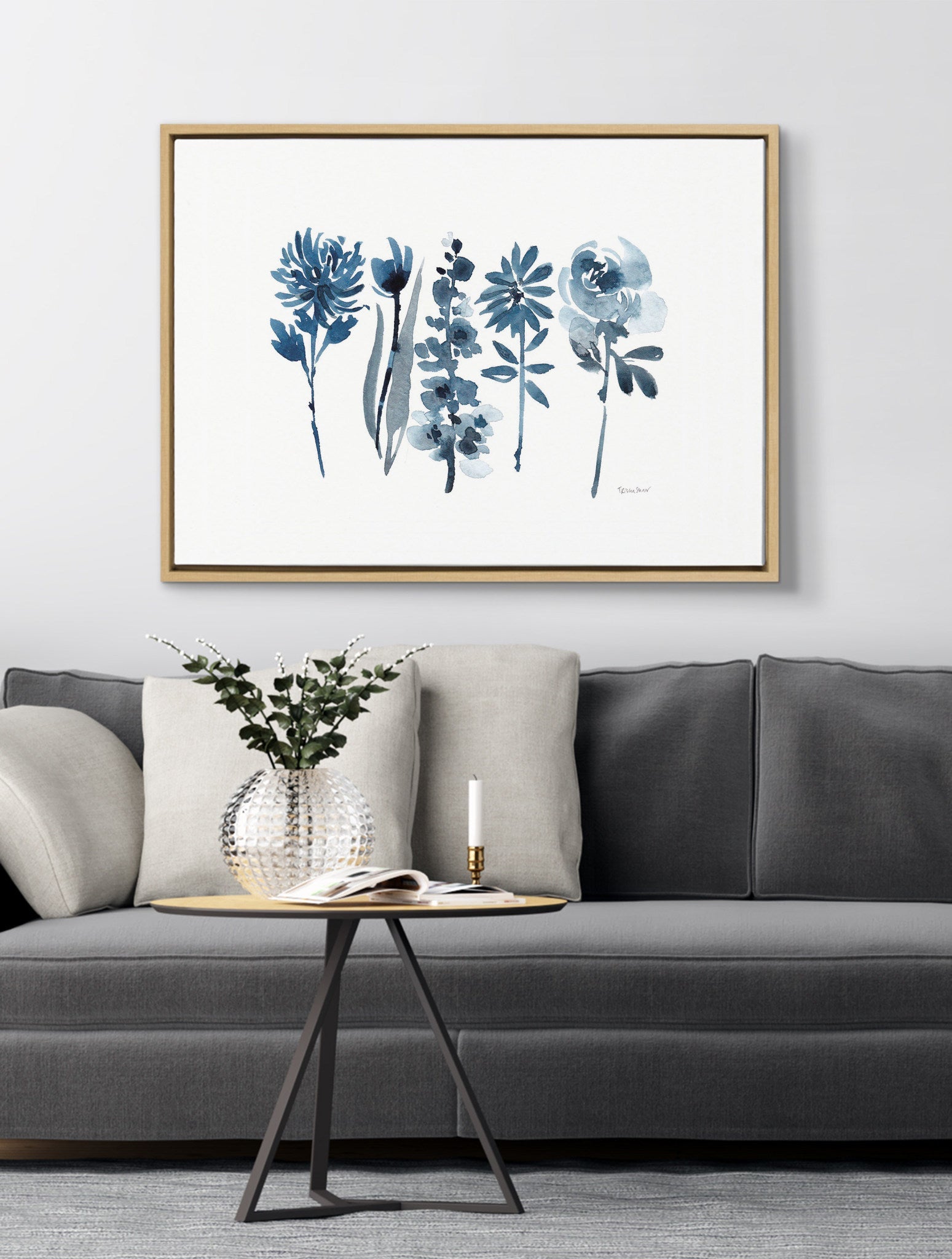 Sylvie Blue Blooms Framed Canvas by Patricia Shaw