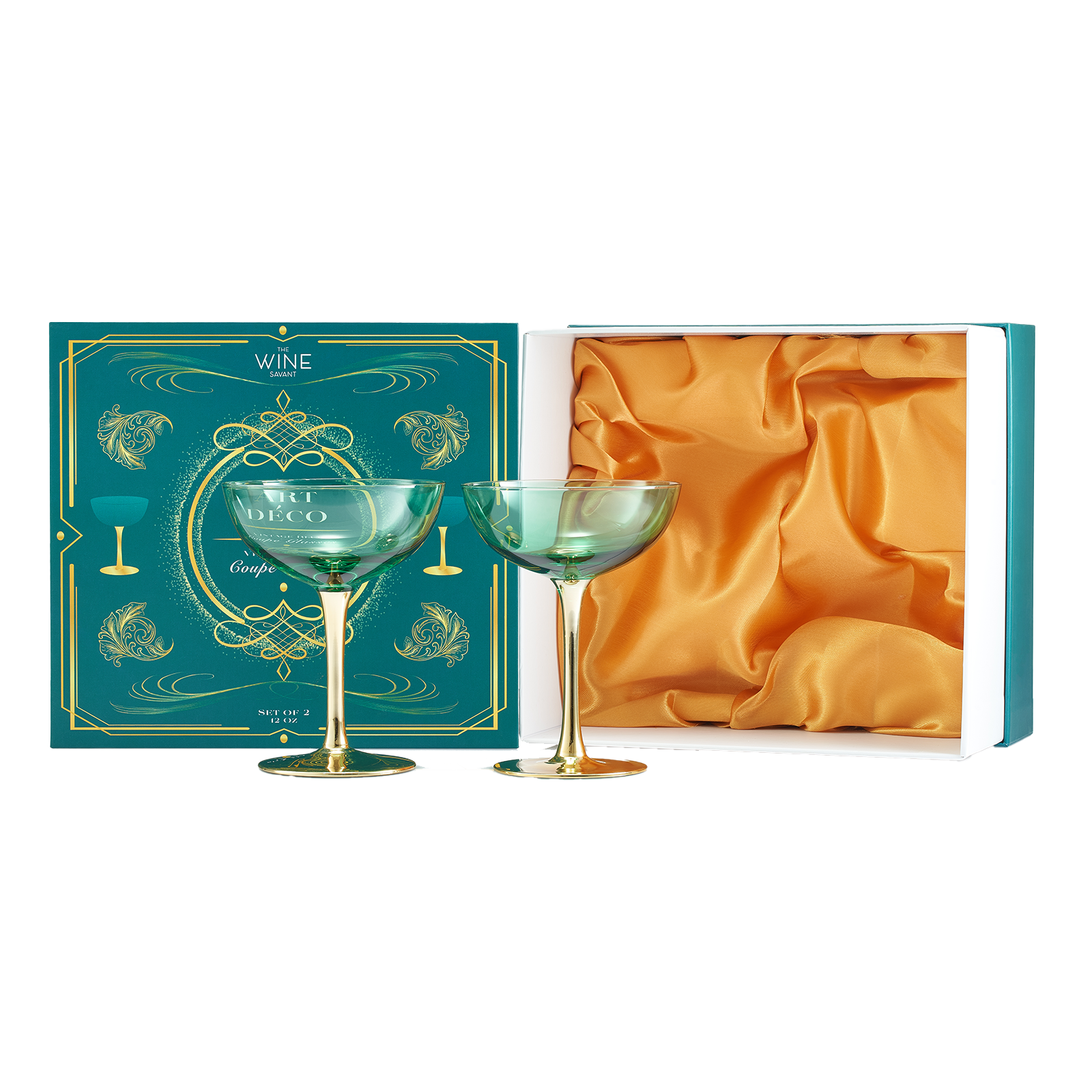 Colored Coupe Art Deco Glasses Gold Set Of 2 12 Oz Classic Cocktail Glassware For Champagne Martini