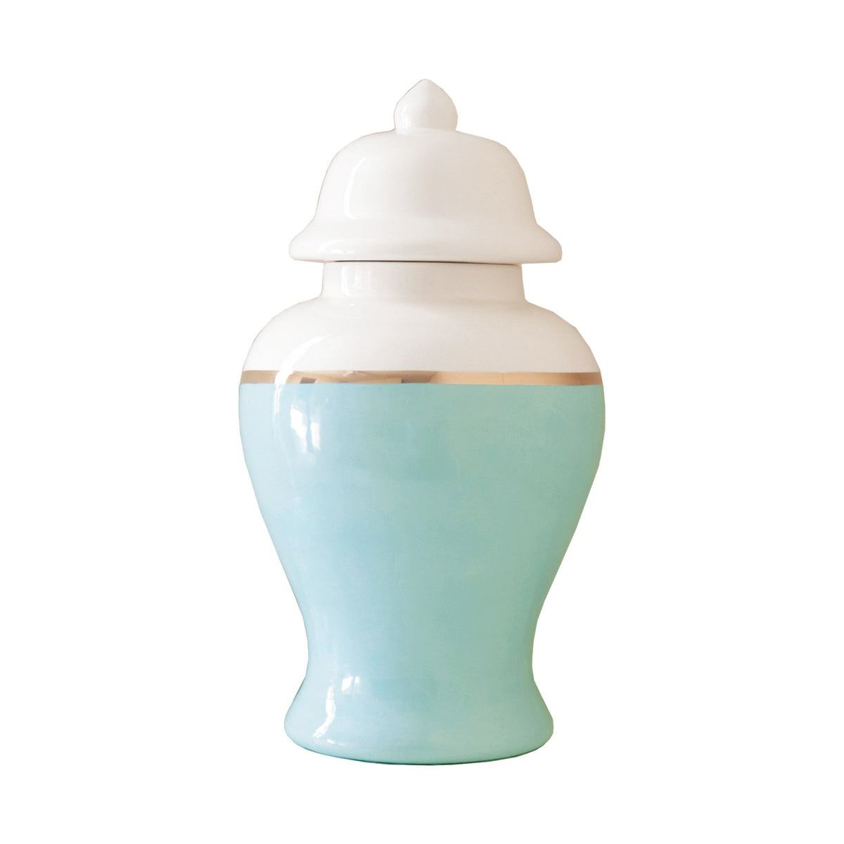 Robin's Egg Blue Color Block Ginger Jar with Gold Accent