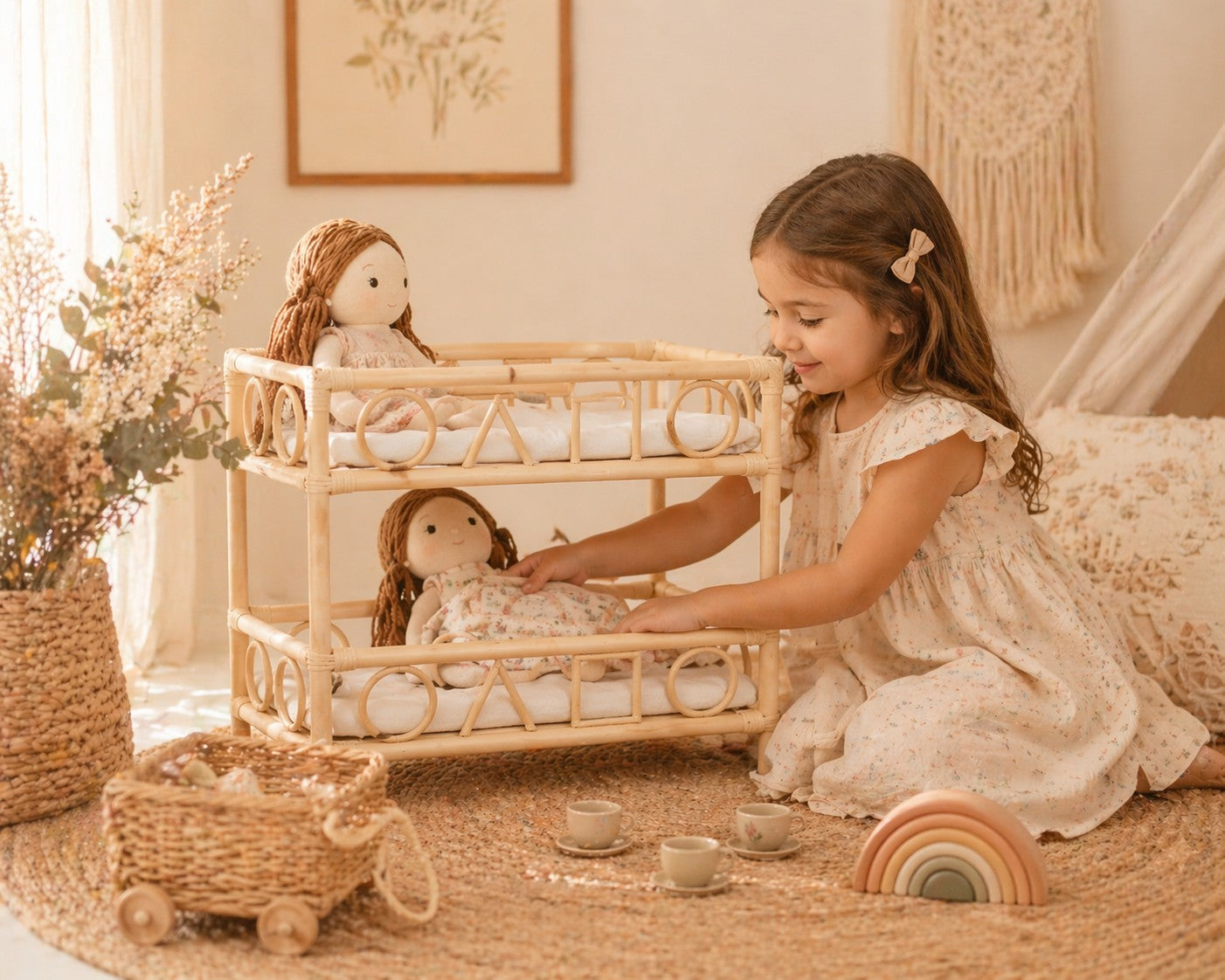 The Solstice Heirloom Rattan Doll Bunk Bed