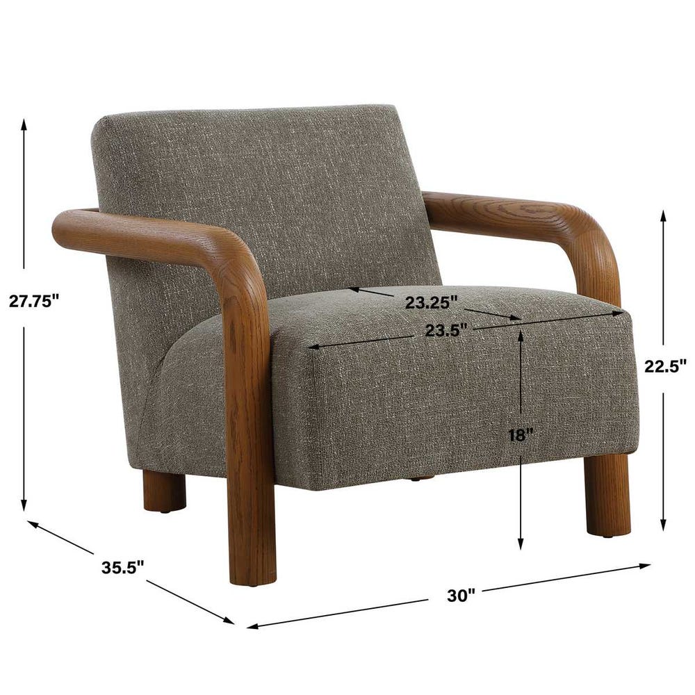 Herb Green Chenille Oak Accent Chair