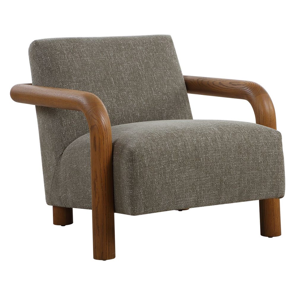 Herb Green Chenille Oak Accent Chair