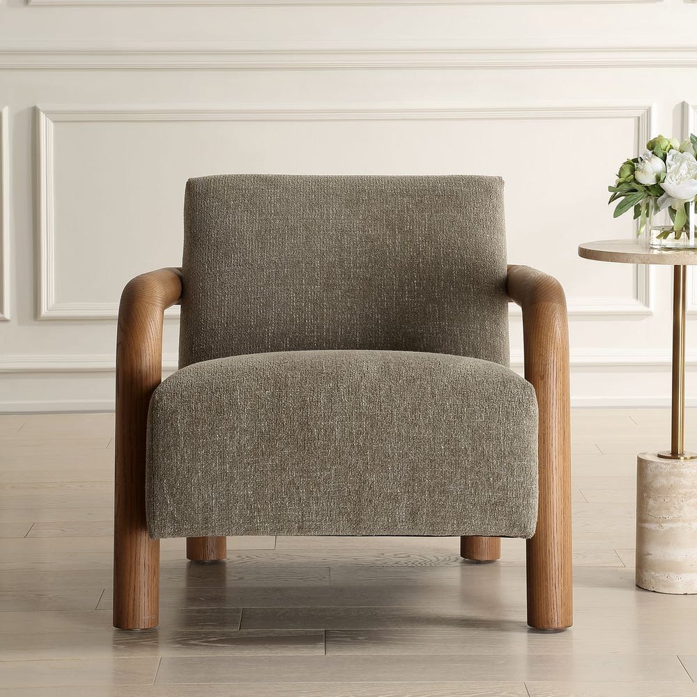 Herb Green Chenille Oak Accent Chair