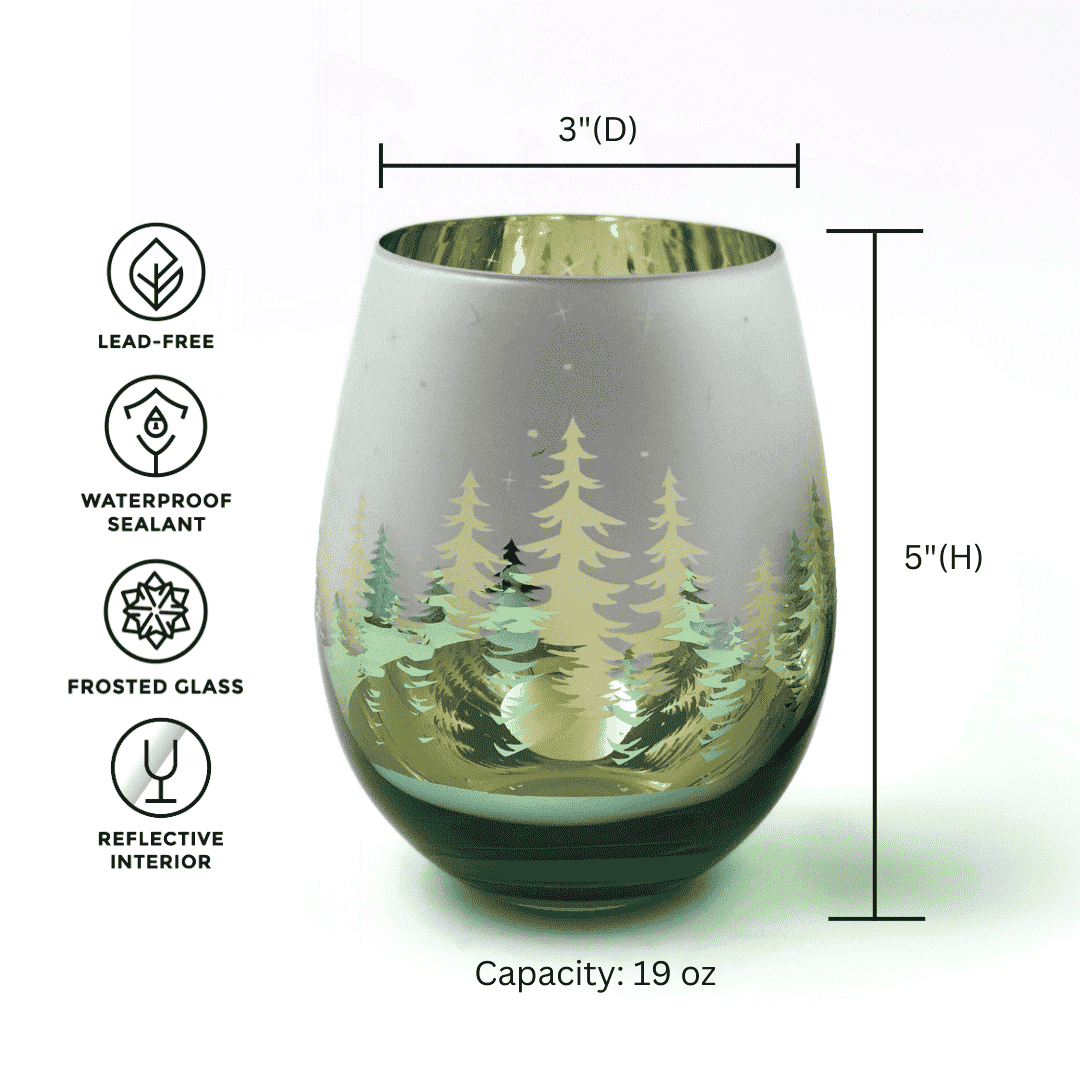 Green Pine Tree Stemless Wine Glasses