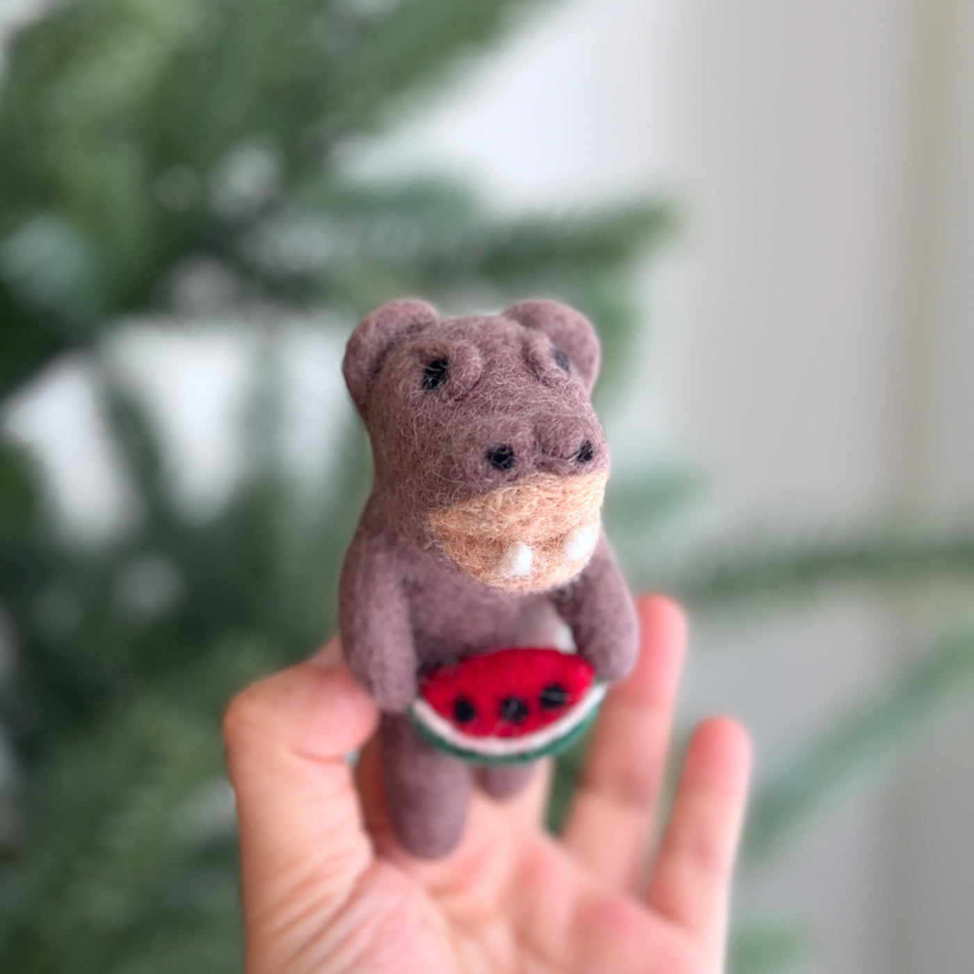 Hippopotamus Holding Watermelon Finger Puppet