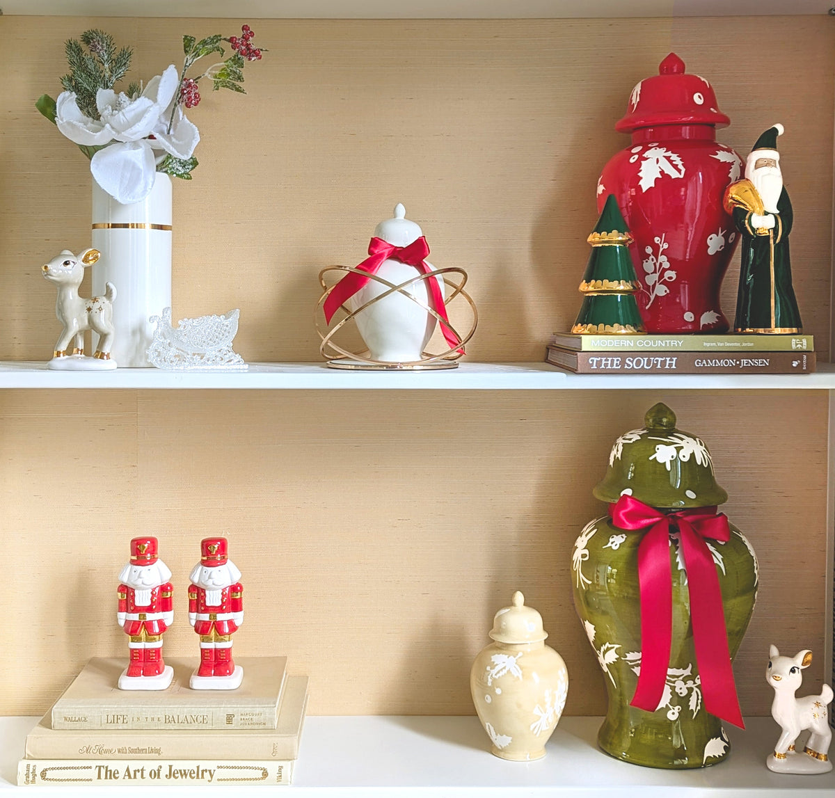 Deck the Halls Ginger Jars in Cherry Blossom Pink