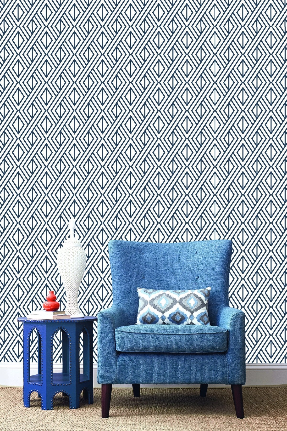 Navy Diamond Geometric Peel and Stick Removable Wallpaper