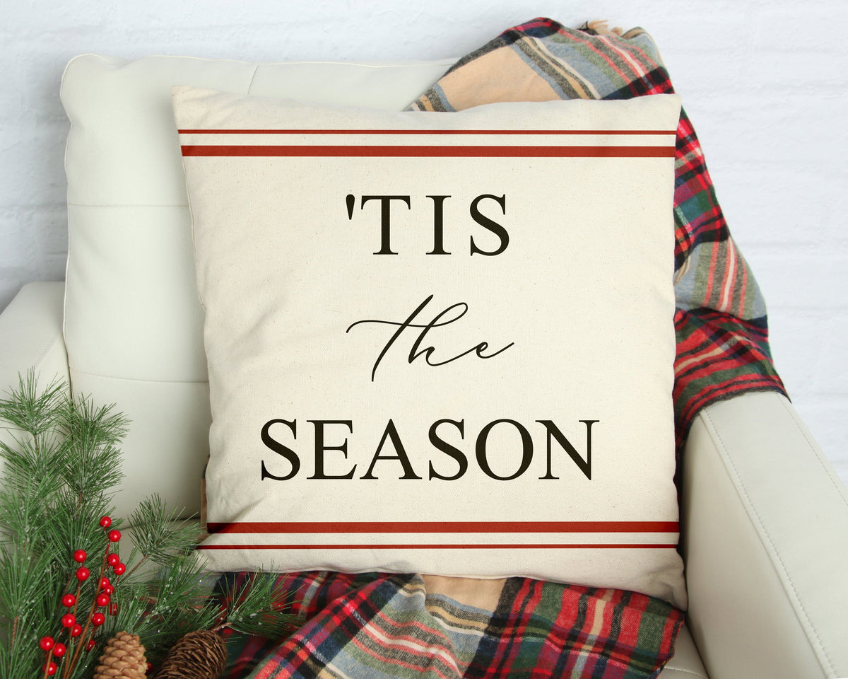 Tis the season- red farmhouse stripes- pillow cover #21 — Fits 18x18 Insert