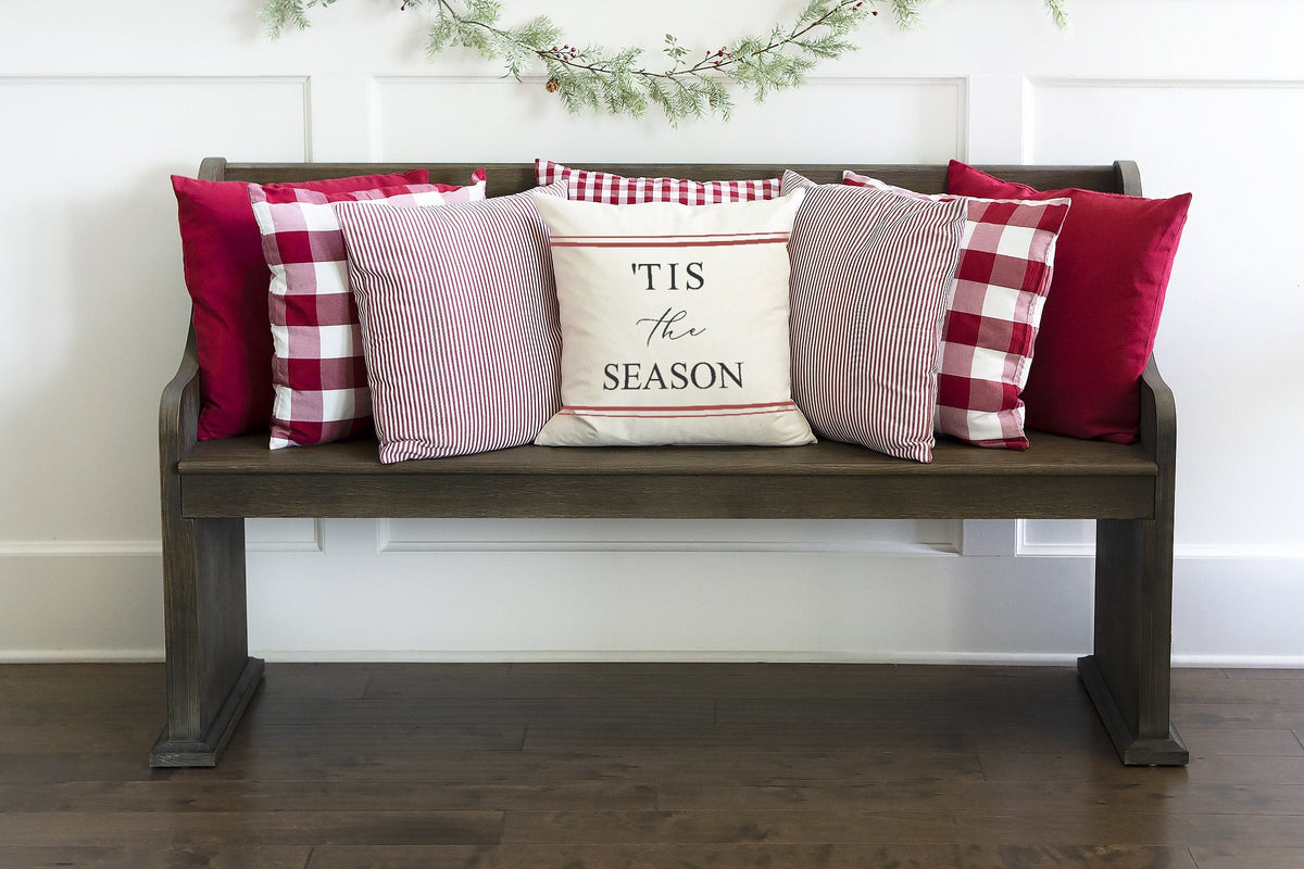 Tis the season- red farmhouse stripes- pillow cover #21 — Fits 18x18 Insert