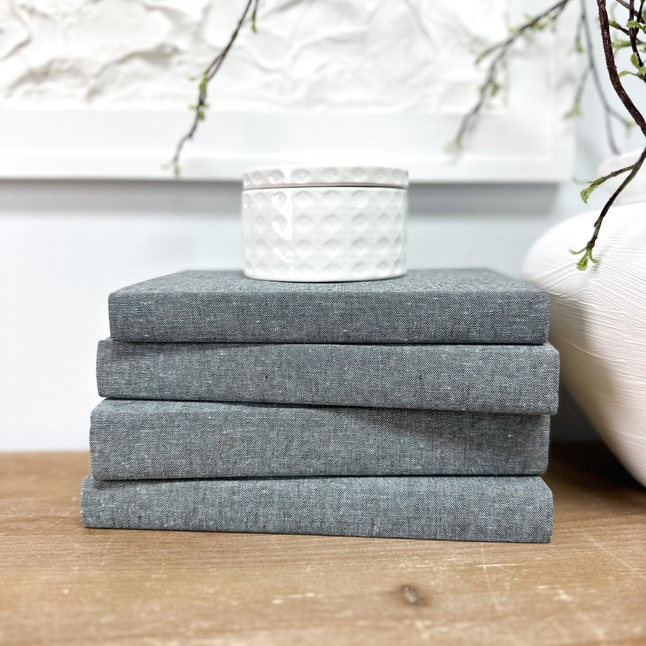 Shale Linen Covered Decorative Books