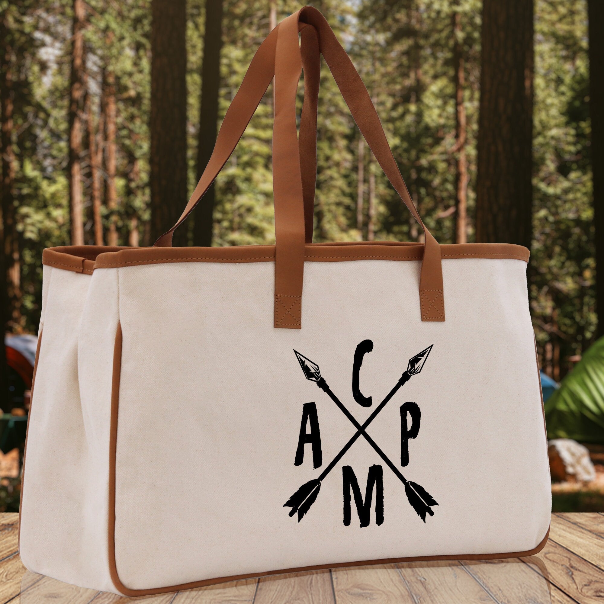 Camp Cotton Canvas Chic Tote Bag Camping Tote Camping Lover Gift Tote Bag Outdoor Tote Weekender Tote Camper Tote Multipurpose Tote