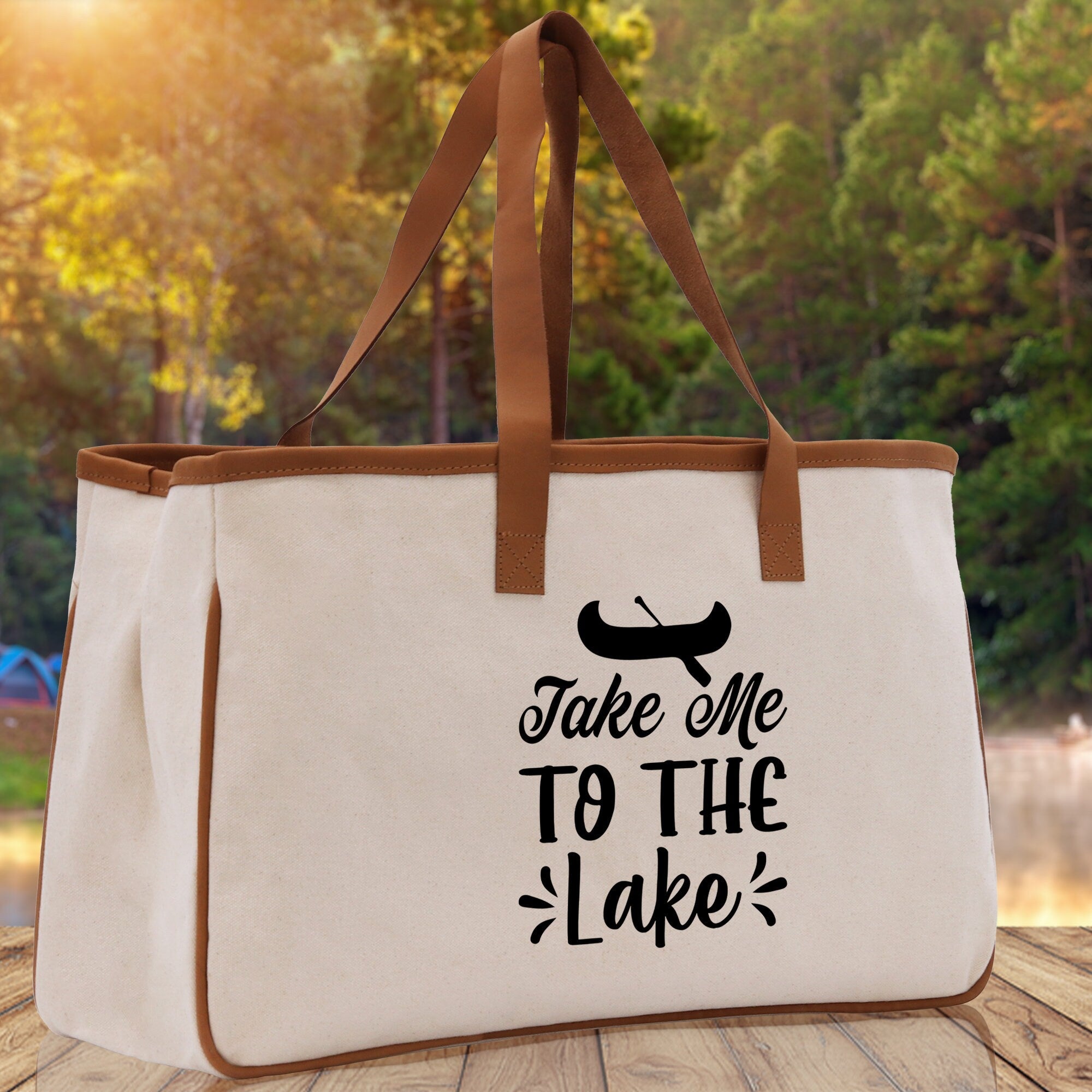 Take Me to the Lake Cotton Canvas Chic Tote Bag Camping Tote Lake Lover Gift Tote Bag Outdoor Tote Weekender Tote Laker Tote