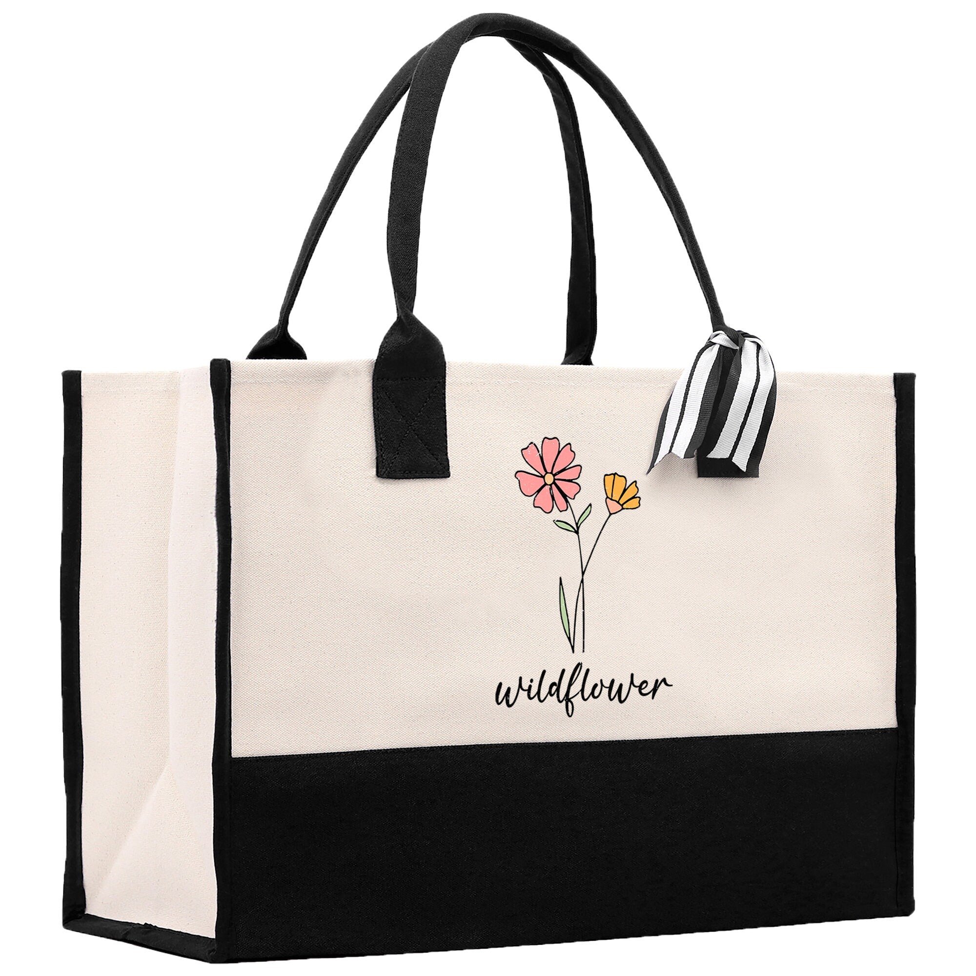 Floral Wildflower Cotton Canvas Tote Bag Mom Gift Mom Bag Mom Shopping Bag New Mom Gift Best Mom Ever Bag Boy Girl Mama Tote