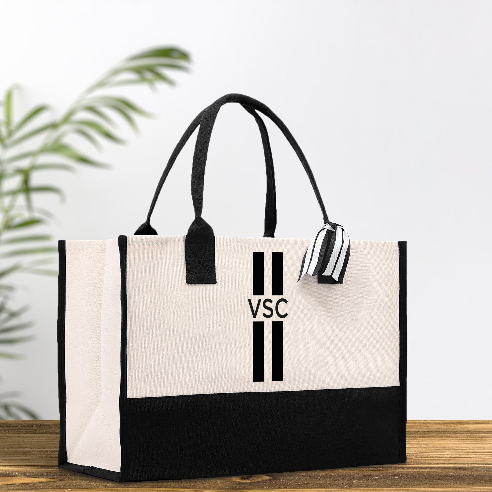 Personalized Monogrammed Canvas Tote Bag Striped Initials Custom Name Beach Bag Bridal Party Gifts Bride Gift Holiday Gift Bag