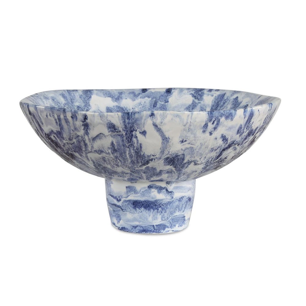 Indigo Tides Marbled Ceramic Pedestal Bowl