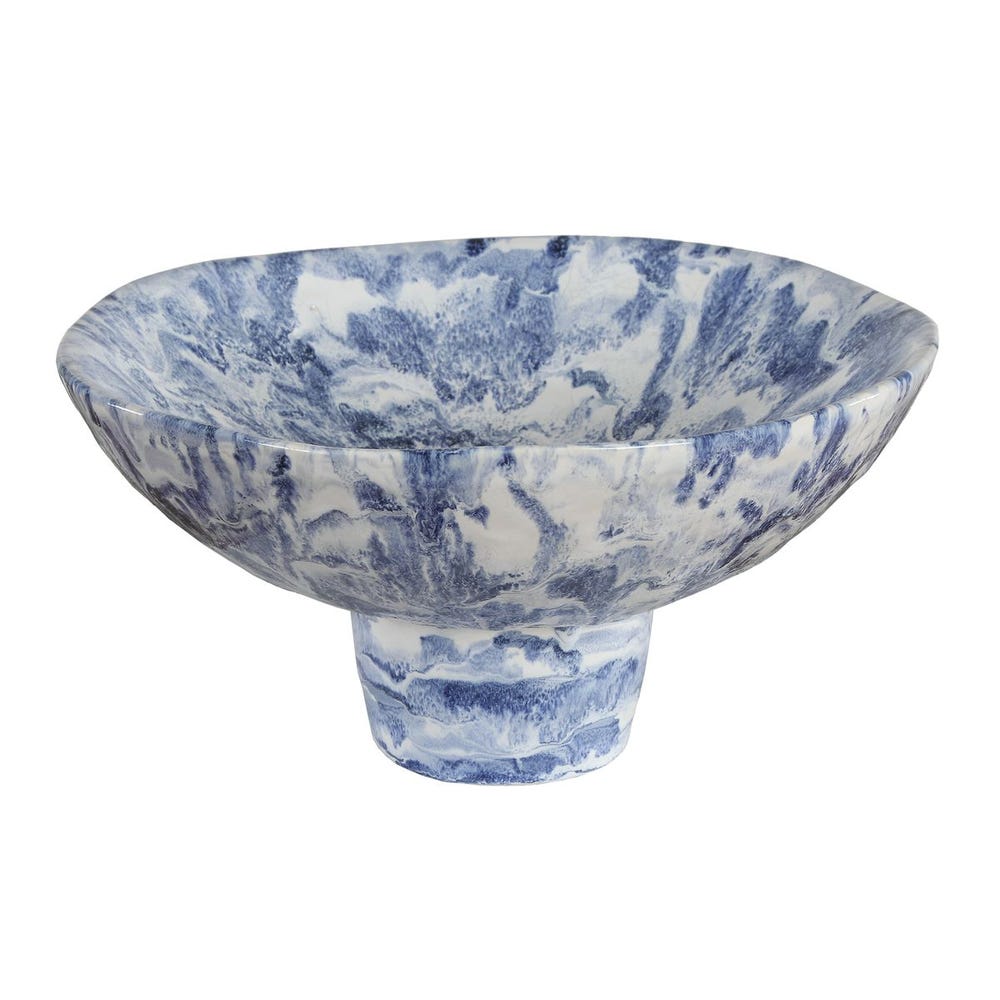 Indigo Tides Marbled Ceramic Pedestal Bowl