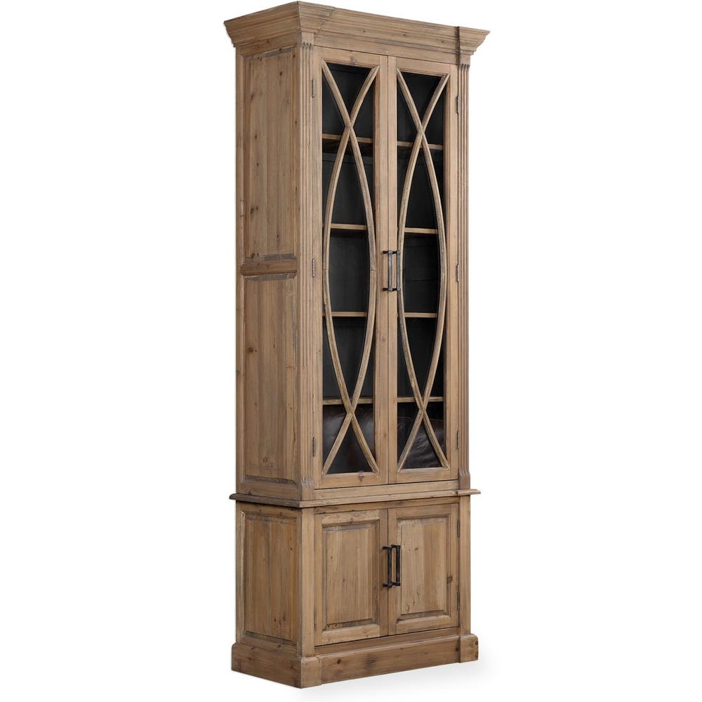 Angled view of wood display cabinet