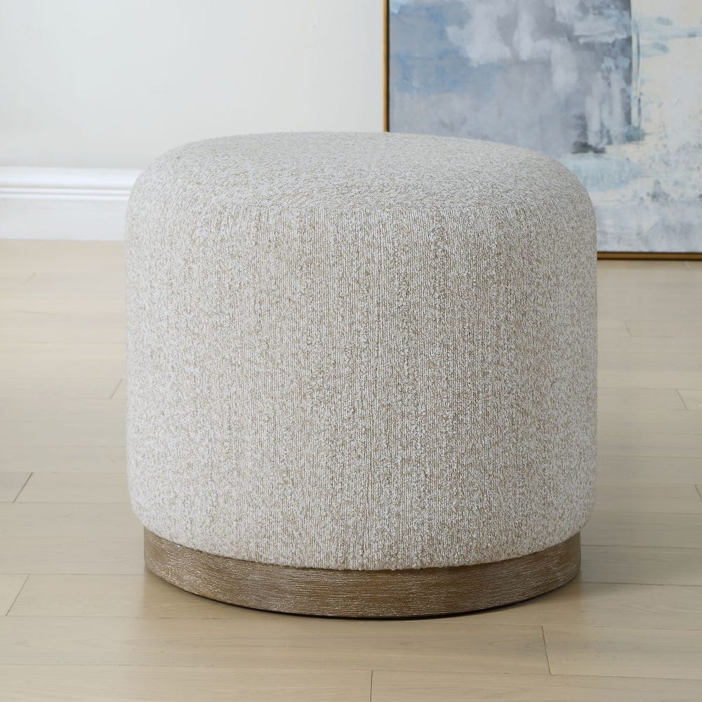 Kellan Distressed Wood Round Upholstered Stool