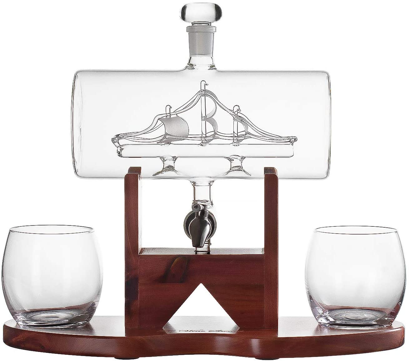 Whiskey Decanter Ship Set Premium Barware Gift Elegant Drinkware Collection