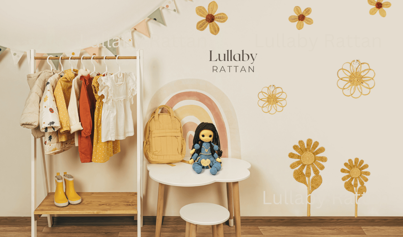Rattan Daisy Wall Decor | Boho Nursery Wall Art | Kids Room Flower Wall Hanging | Handmade Natural