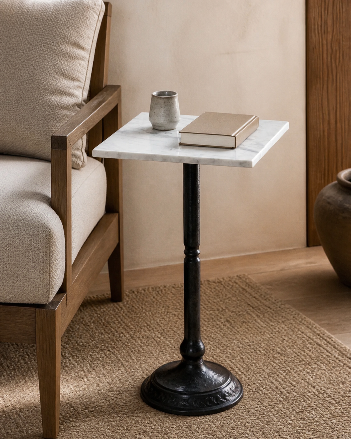 Marble and Antique Brass Side Table