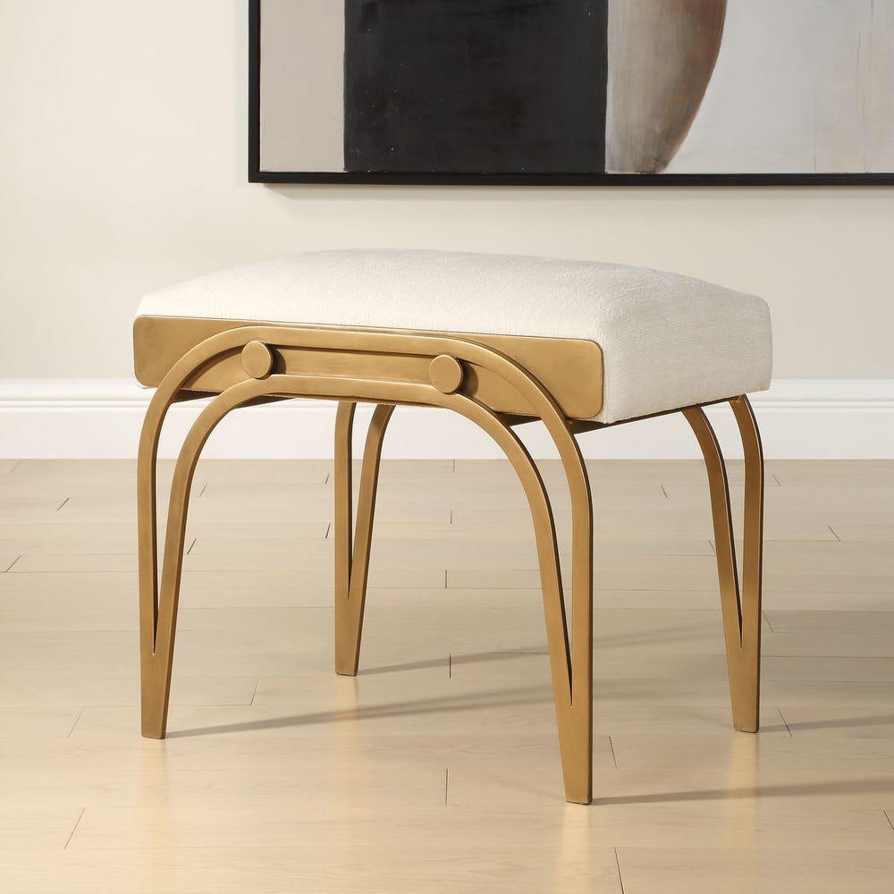 Maris Arching Brass Upholstered Accent Bench