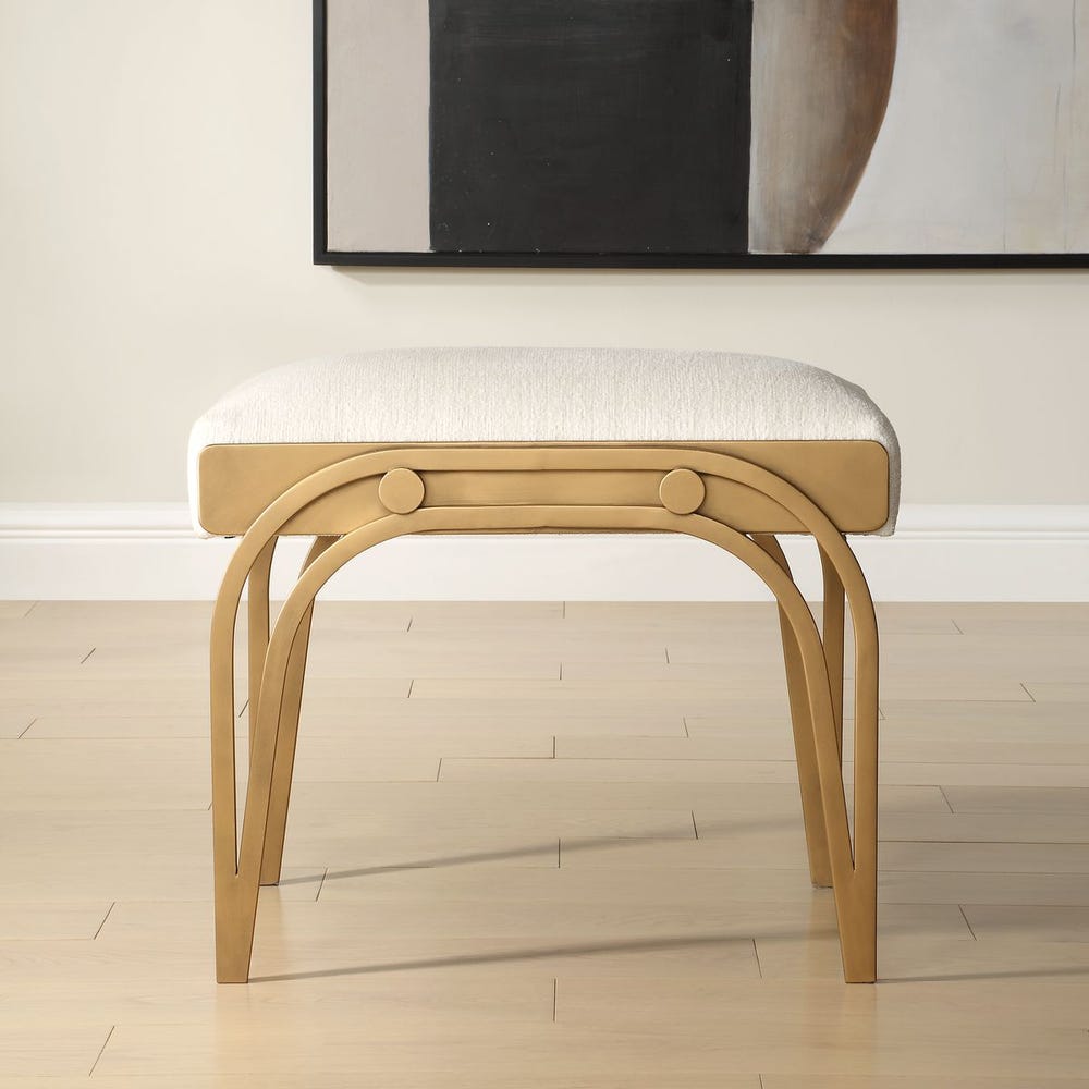 Maris Arching Brass Upholstered Accent Bench