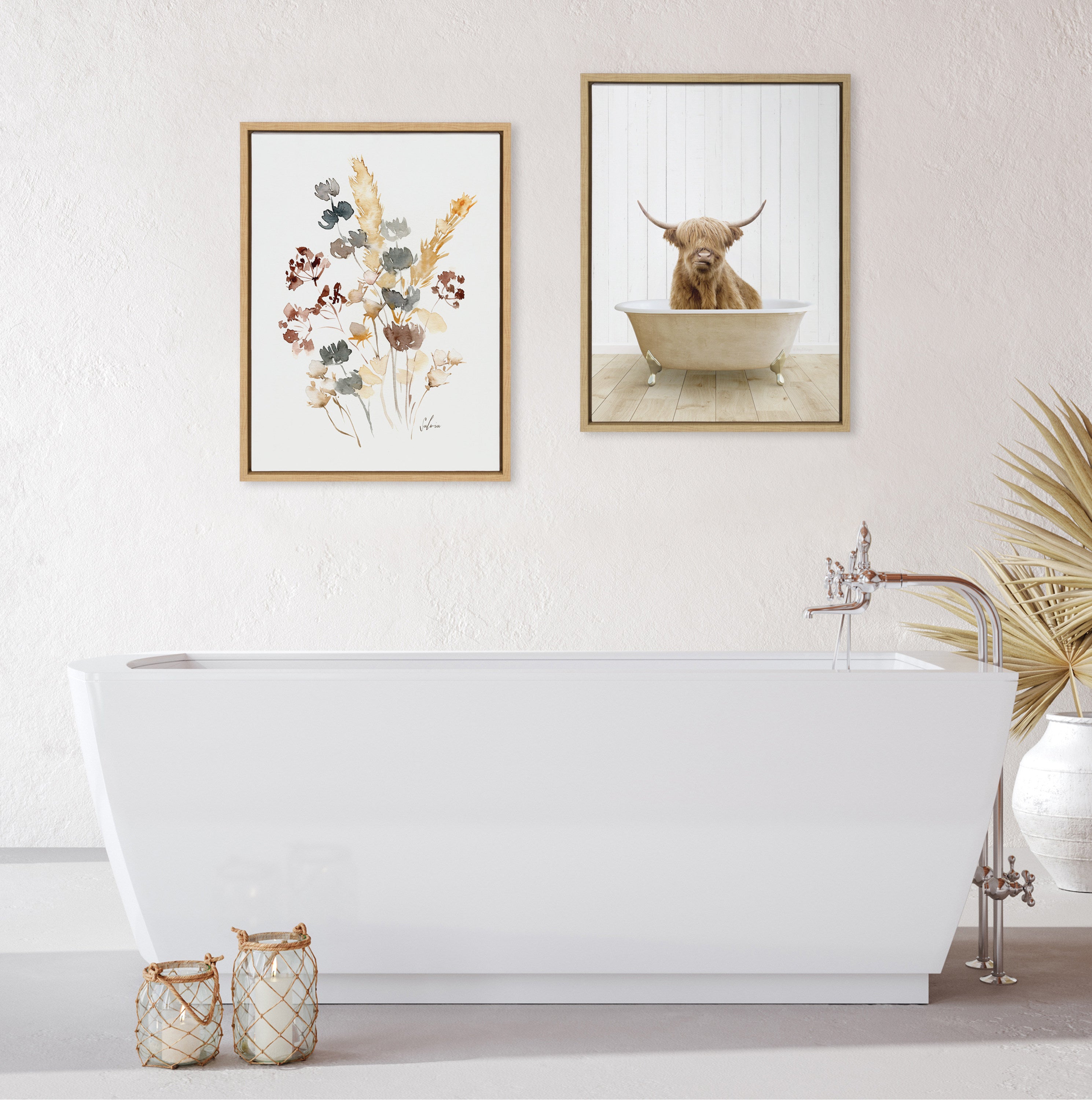 Sylvie Highland Cow Farmhouse Bath Framed Canvas by Amy Peterson Art Studio