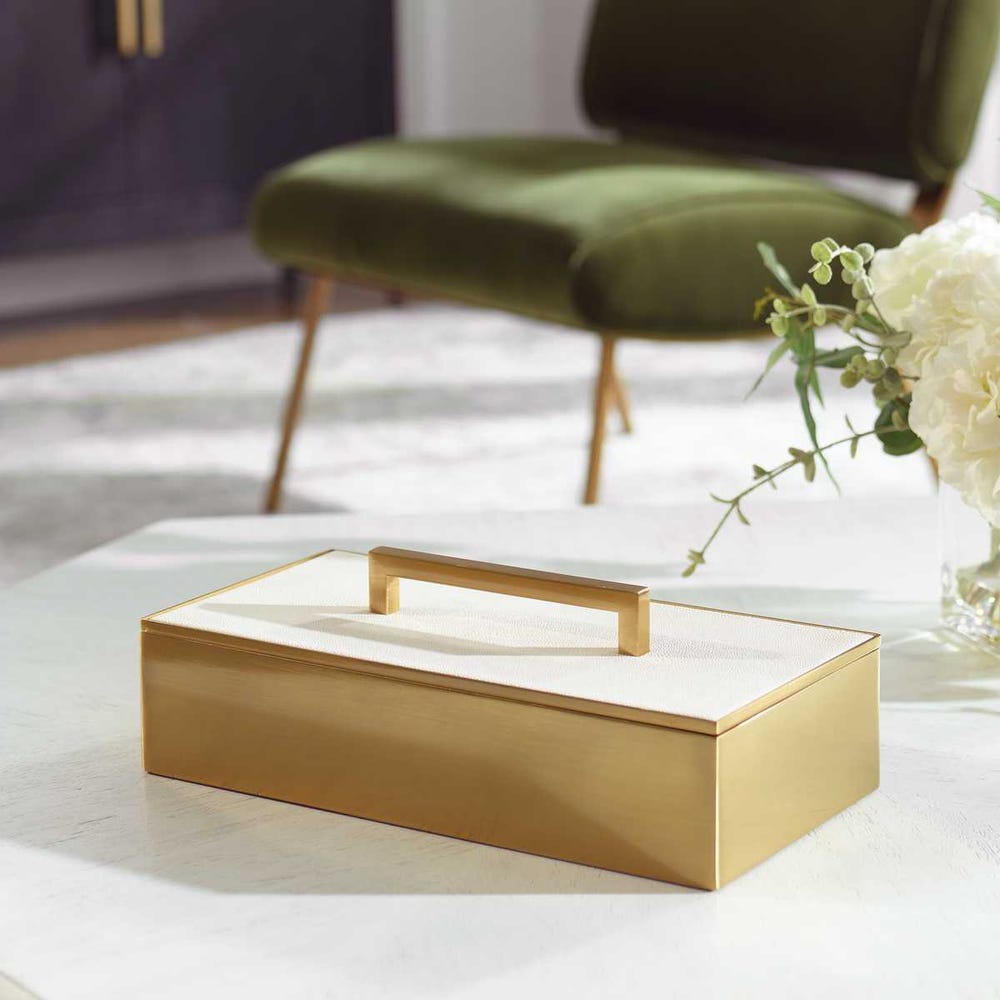 Elegant Gray Faux Shagreen Brass Box