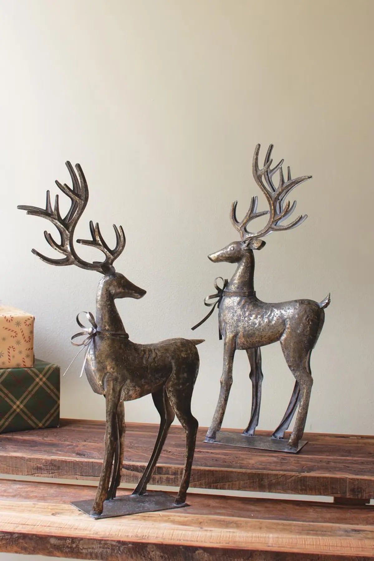 Silverwood Rustic Metal Reindeer Sculptures – Set of 2