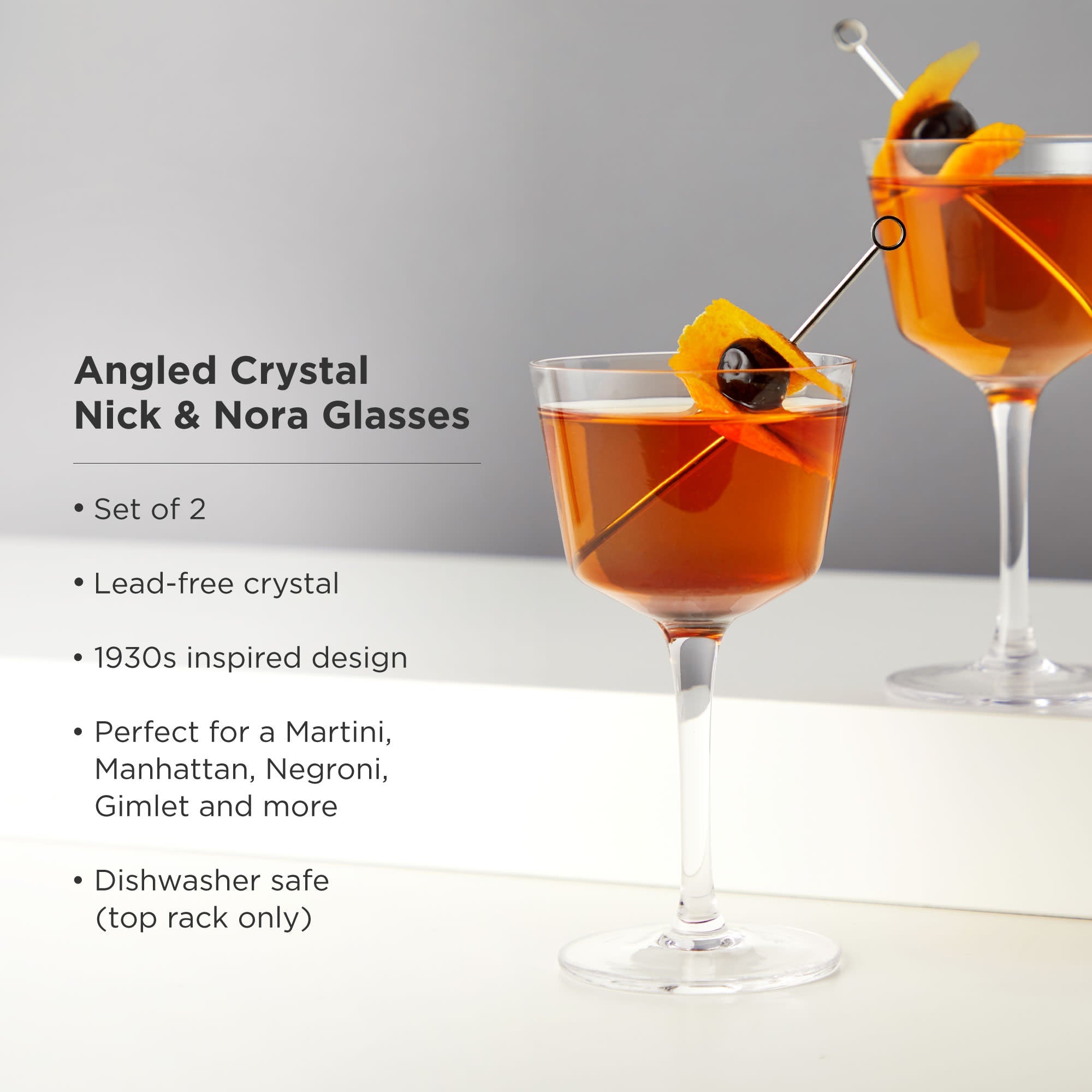 Raye Angled Crystal Nick & Nora Glasses Set of 2