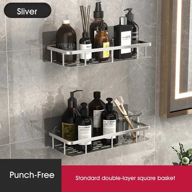 Modern black metal tiered bathroom corner shelves storage rack