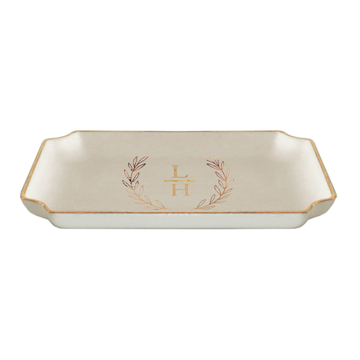 Laurel Wreath Monogram Trays with Gold Accent