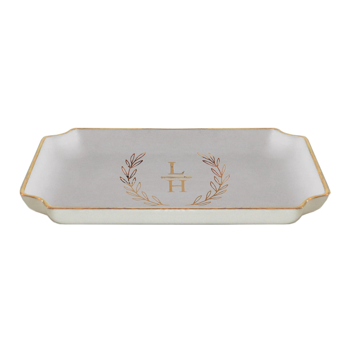 Laurel Wreath Monogram Trays with Gold Accent