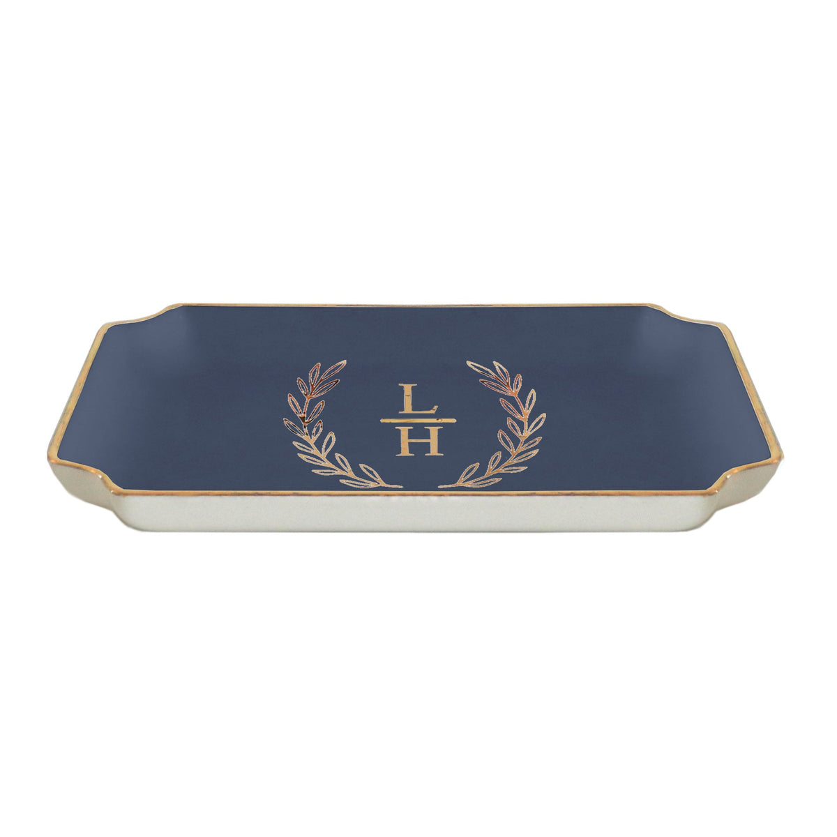 Laurel Wreath Monogram Trays with Gold Accent
