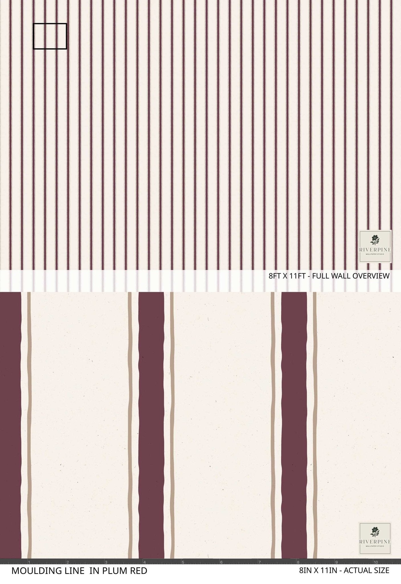 Moulding Line Wallpaper in Plum Red