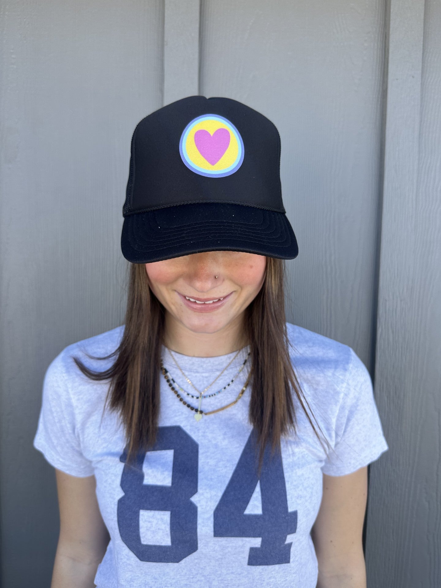 Multi Color Heart - Black Trucker Hat